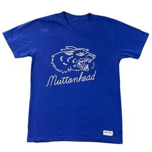 Muttonhead Wolf Graphic Tee Blue USA Canada Made Short Sleeve T-shirt - M